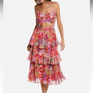 AMUR Luke Pleated Floral Midi Dress